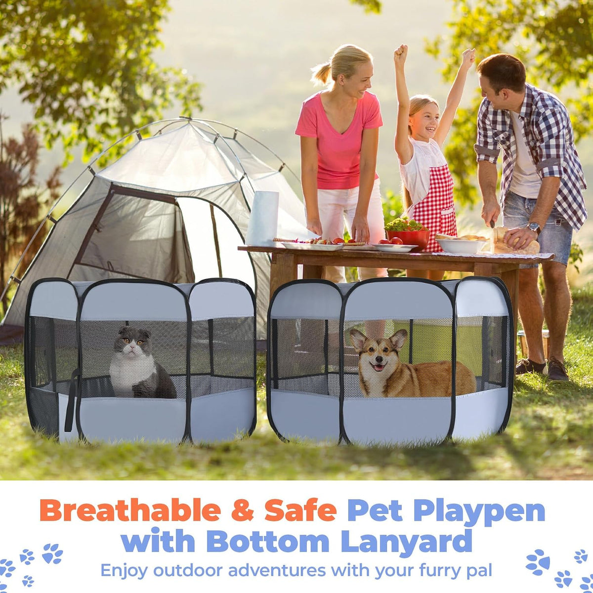 2-in-1 XLarge Cat Playpen, Detachable into 2 Separate Playpens with Additional 2 Doors, Portable Dog Playpen Cat Tent En