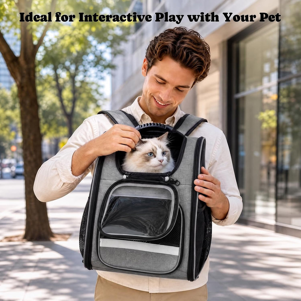 Rolling Cat Carrier Backpack with Wheels for Cats Small Dogs, Gray