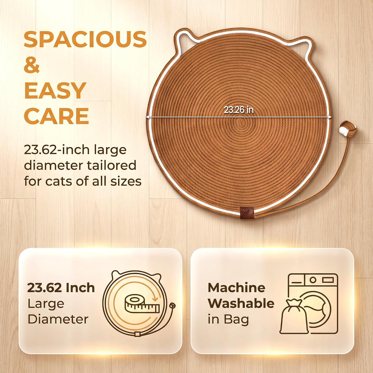 Cat Scratcher Mat, 23.62'' Round Cotton Rope Cat Scratch Pad for Indoor