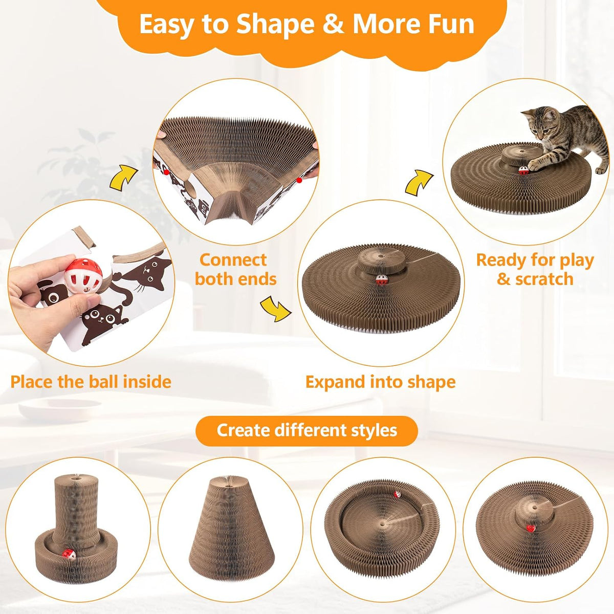 Cat Scratcher, Interactive Cat Toys for Indoor Cats Cardboard Scratch Pad