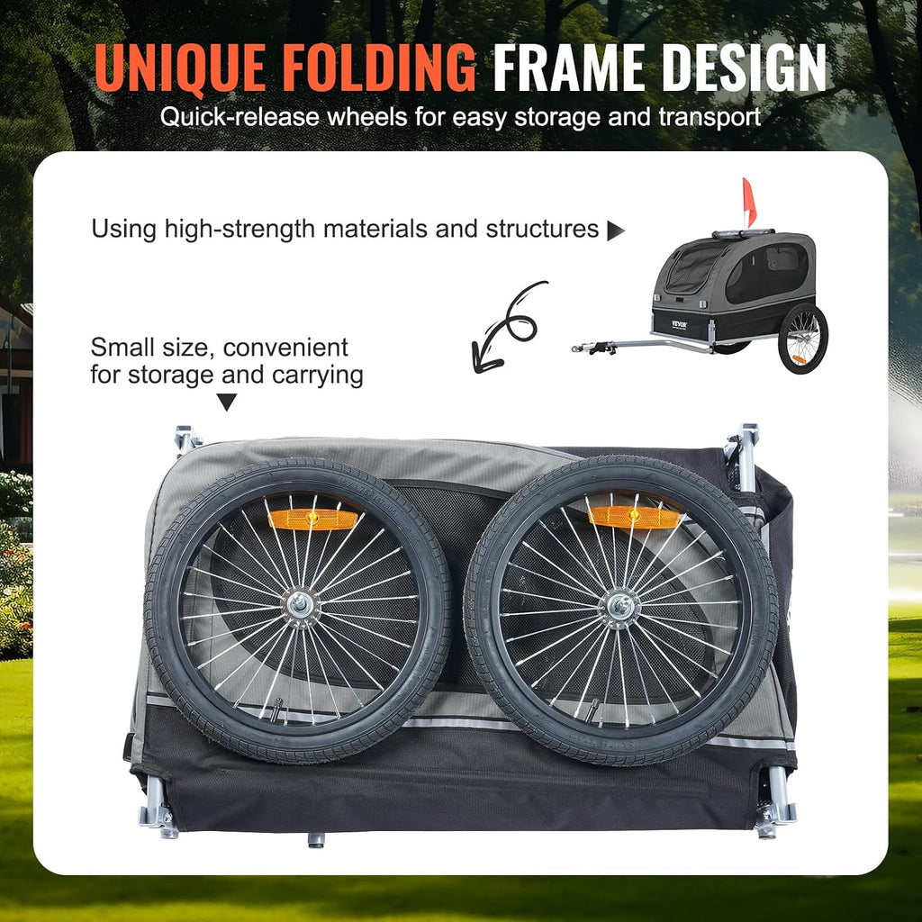 VEVOR Dog Bike Trailer, Supports up to 88 lbs, Pet Cart Bicycle Carrier, Easy Folding Frame with Quick Release Wheels, U