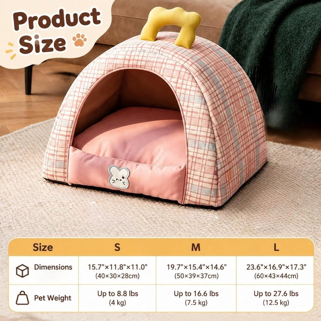 Small Dog House Indoor with Carry Handle & Washable Pad,Pet Cave Bed，Pink：L