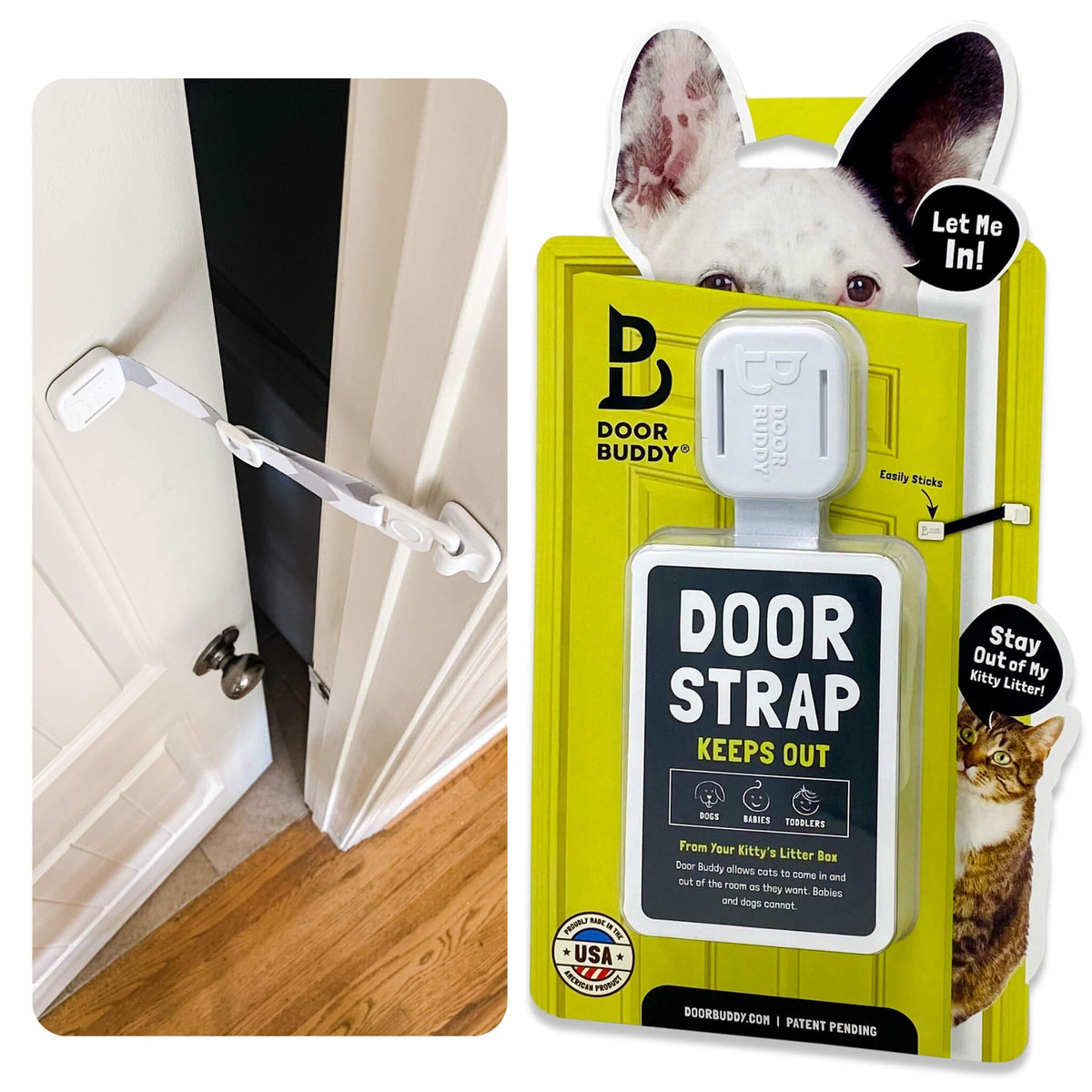 Door Buddy Pet Door Latch for Cats - Grey. Adjustable Cat Door Strap. Dog Proof Litter Box & Feeding Station Without Pet Gate. Most Customizable Cat Door Holder for Interior Door.