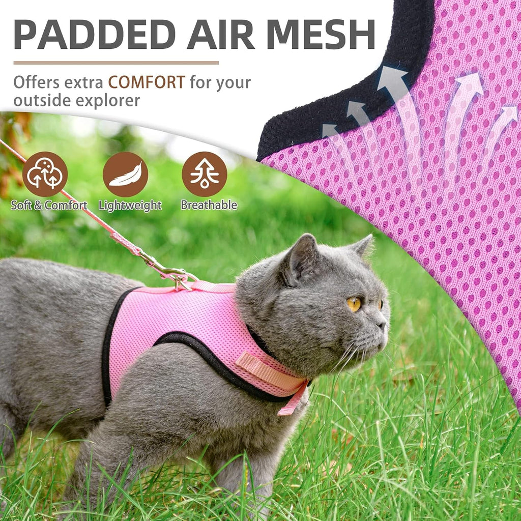 PUPTECK Soft Mesh Cat Vest Harness and Leash Set Puppy Padded Pet Harnesses Escape Proof for Cats Small Dogs Rabbits Bun