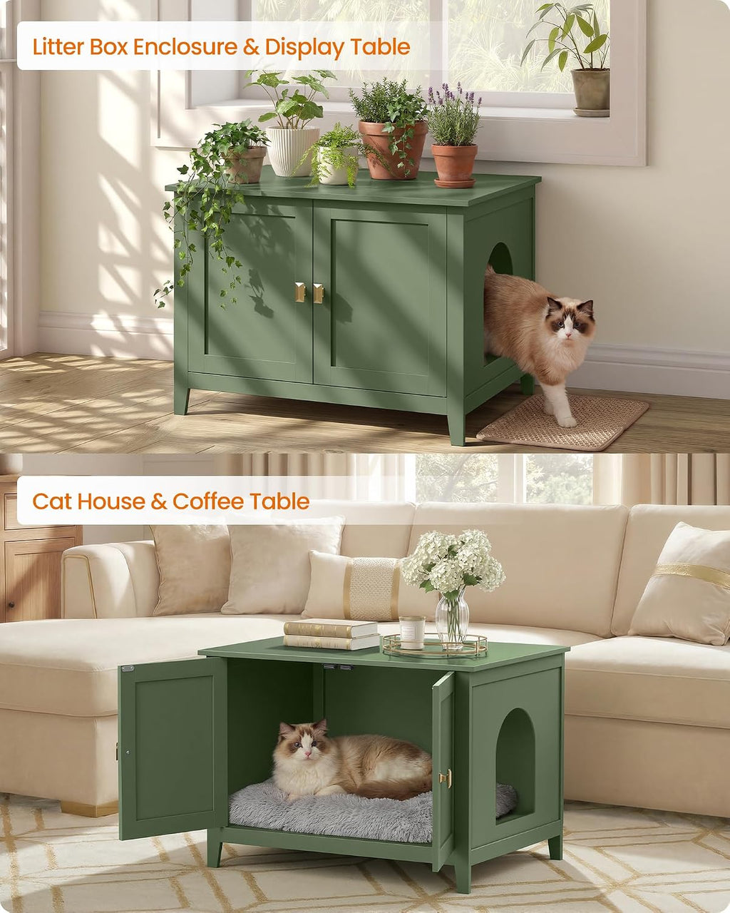 Feandrea Cat Litter Box Enclosure, Double Doors, Handles