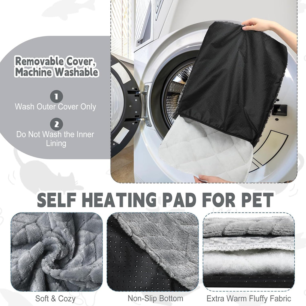 Drydiet 4 Pack Self Warming Cat Bed Mat Self Heating Pad for Dog Extra Warm Winter Pet Pad Washable Thermal Pads Mats fo