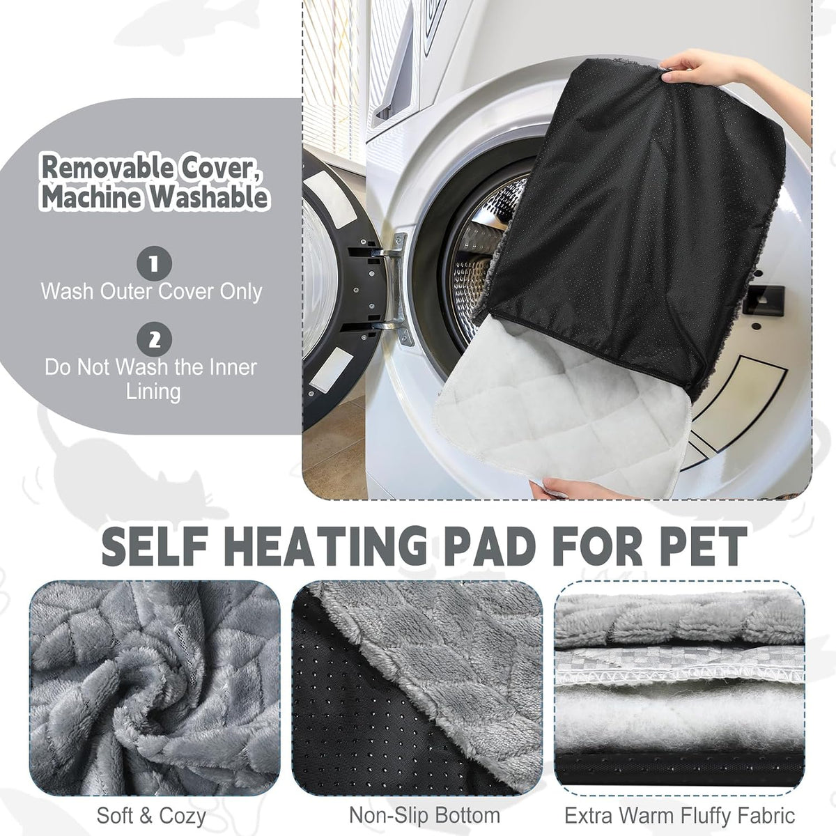 Drydiet 4 Pack Self Warming Cat Bed Mat Self Heating Pad for Dog Extra Warm Winter Pet Pad Washable Thermal Pads Mats fo