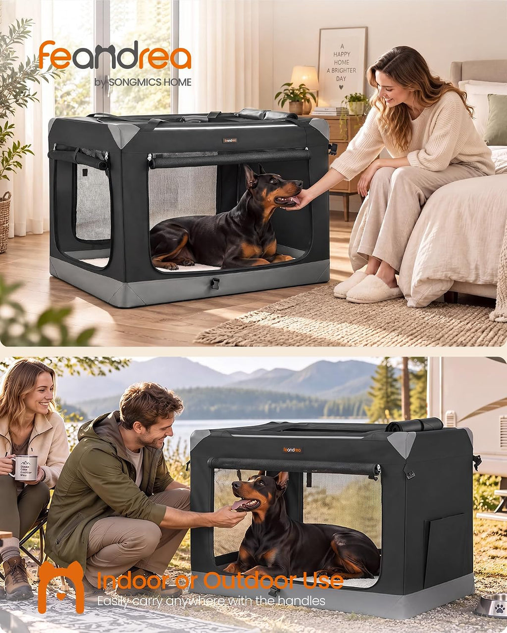 Feandrea Collapsible Dog Crate, Portable Pet Travel Crate, 48 Inches