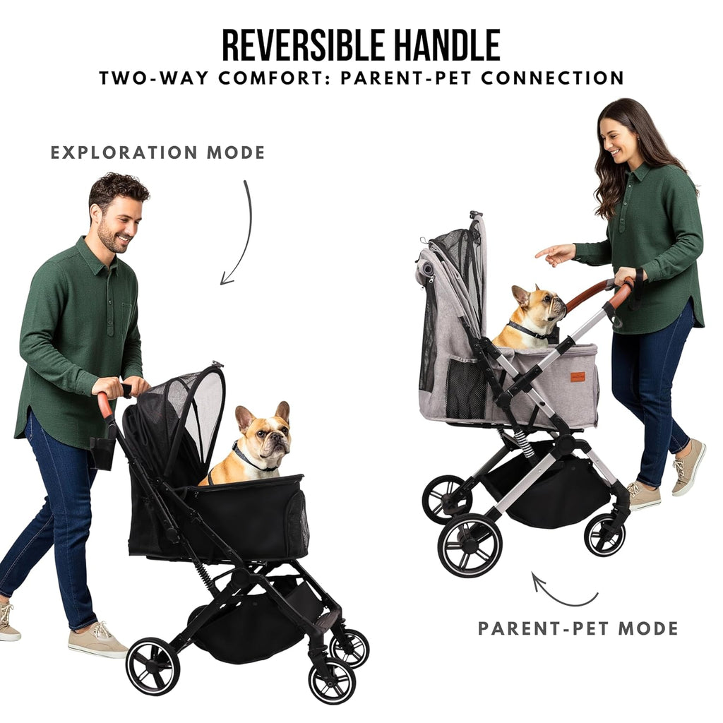 Bicystar Foldable Dog Stroller for Small Medium Dogs & Cats, 35 lbs, Grey