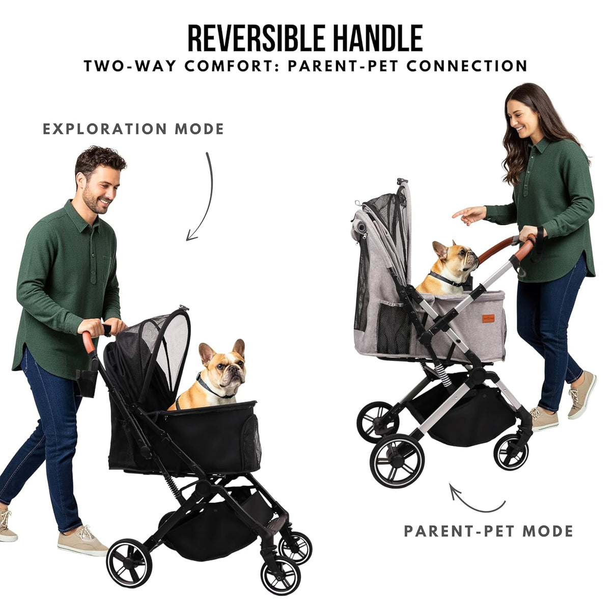 Bicystar Foldable Dog Stroller for Small Medium Dogs & Cats, 35 lbs, Grey