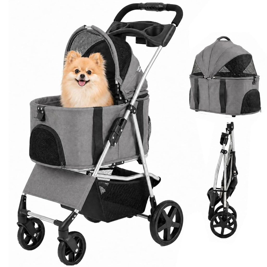 GIANTEX Dog Stroller for Small Dogs & Cats with Detachable Carrier (Black)