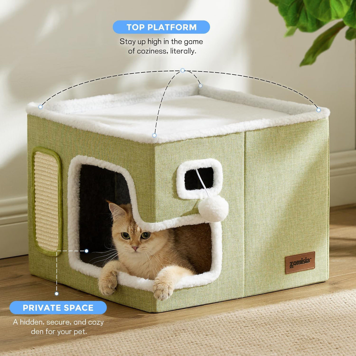 Heated Cat House Bed for Indoor Cats, Cat Hideway Cube for Sleeping