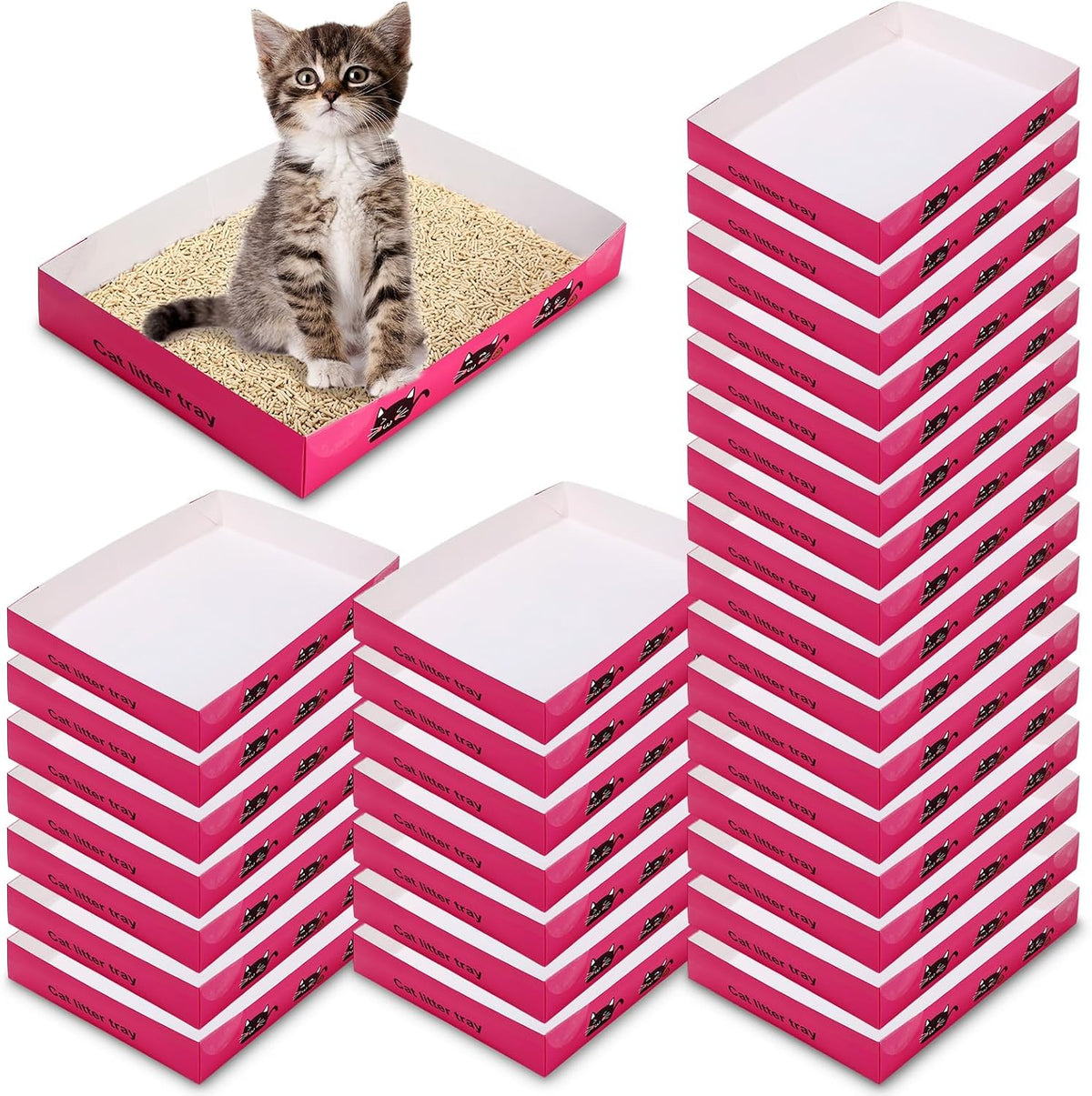 Amyhill 30 Pack Disposable Cat Litter Box Paper Pet Trays,Pink