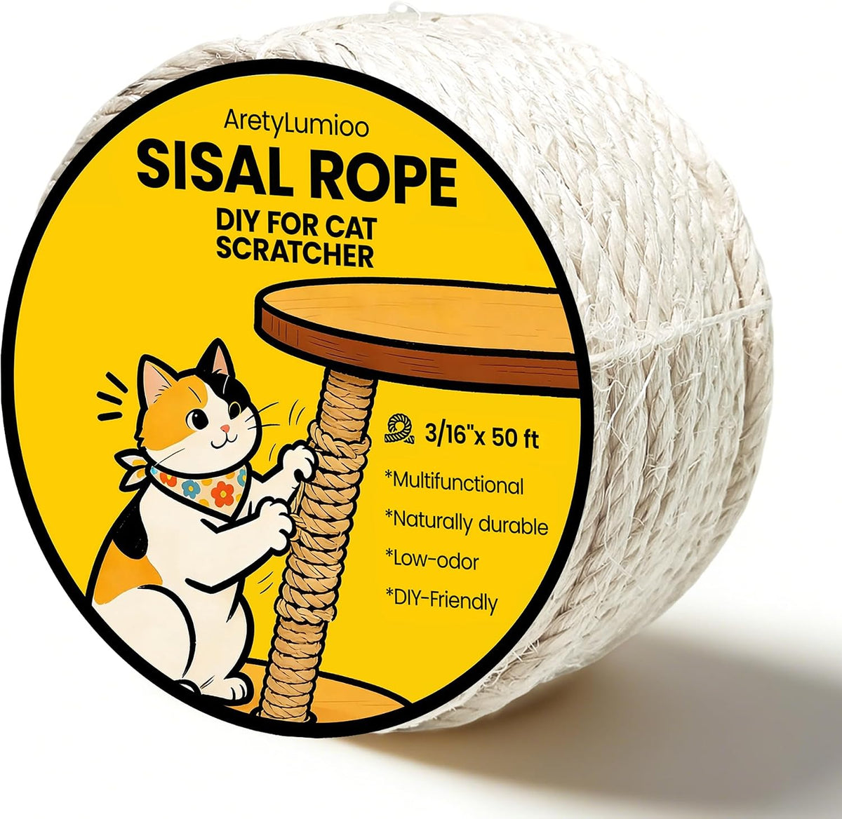 Natural Sisal Rope for Cat Tree and Scratching Post, 3/16 Inch x 100ft