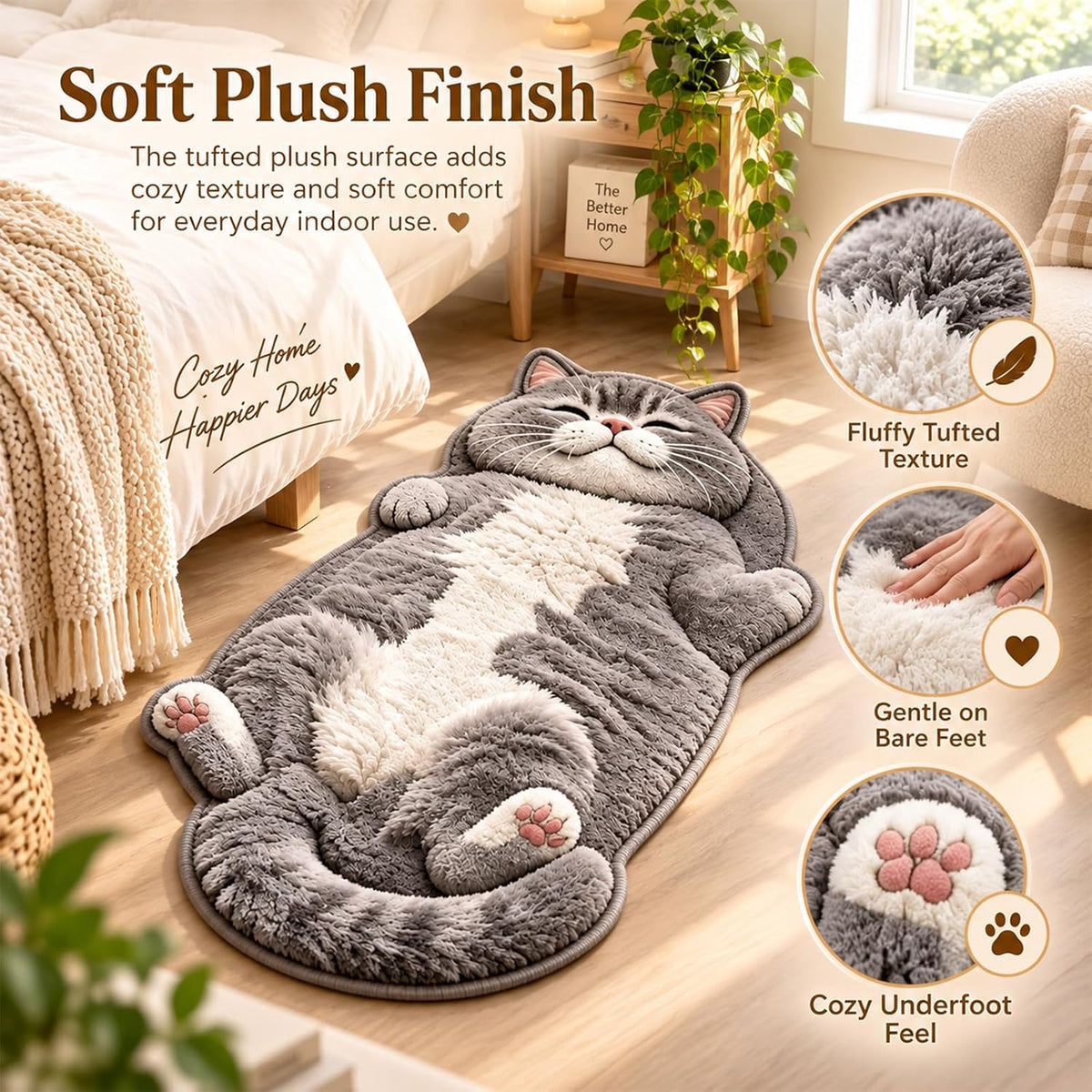 Cozy Sleeping Cat Floor Rug Plush Door Mat，#D：60 * 90cm