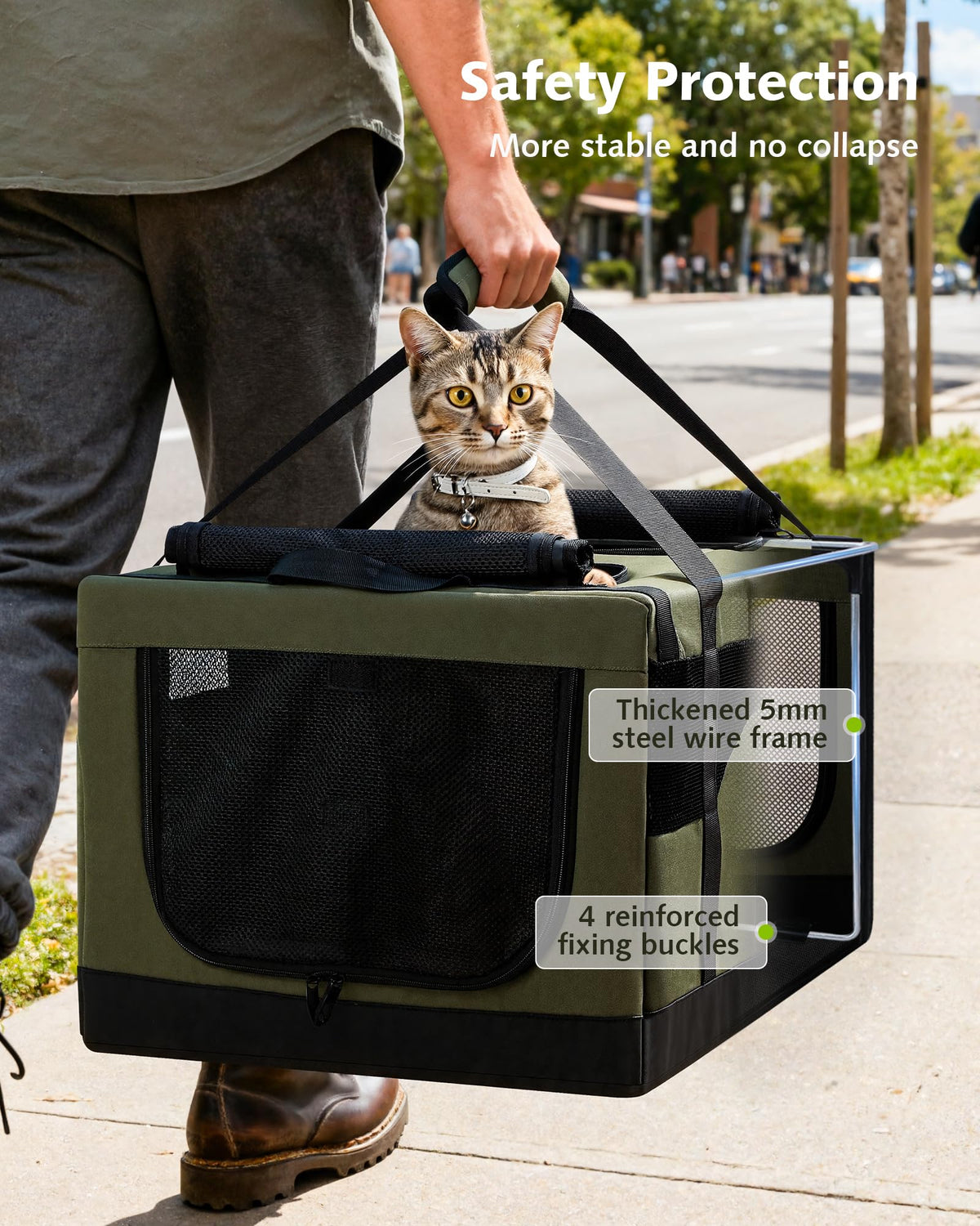 Pecute Large Cat Carrier, Soft Double Pet Crate for 2 Cats Travel, Green