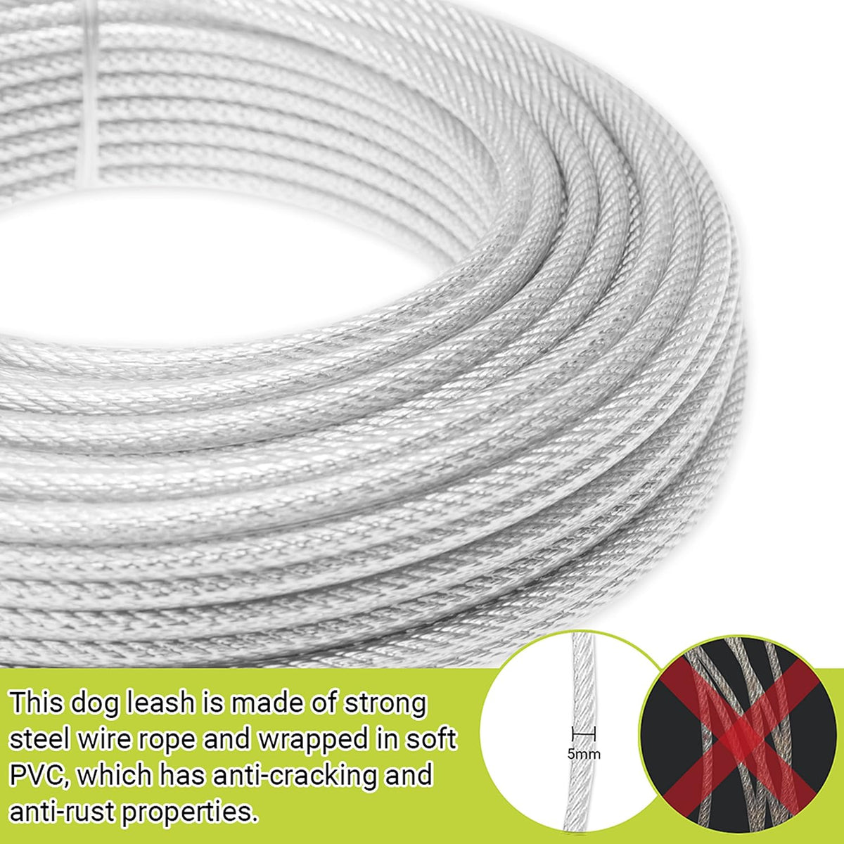 PAWNISAW Dog Runner Cable for Yard, 100 FT+10 FT Dog Tie Out Trolley System