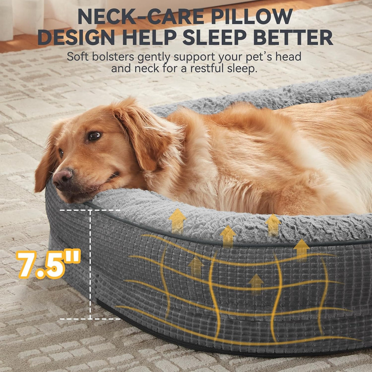 JOEJOY XL Orthopedic Dog Bed for Large Dogs, 360° Oval Bolster, 42"