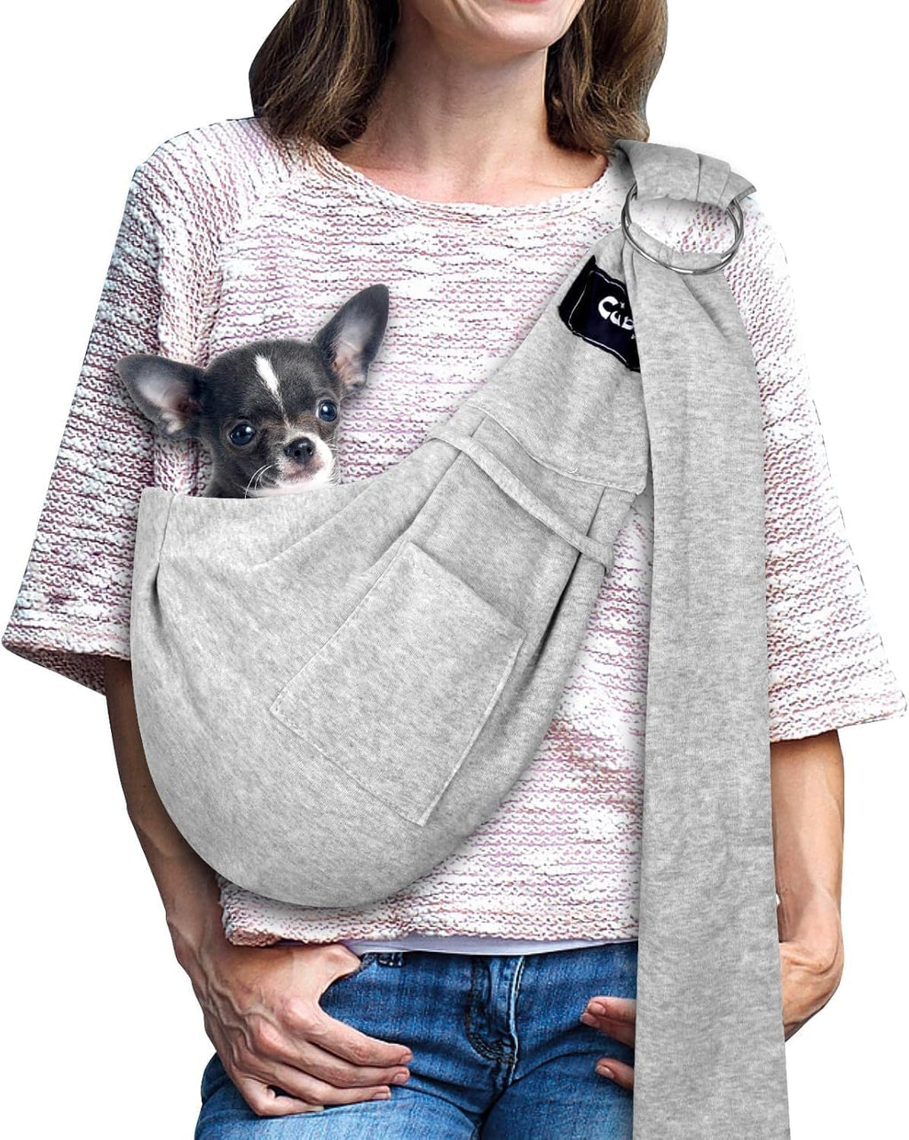 Dog and Cat Sling Carrier - Hands Free Reversible Pet Sling Bag - Ring Sling Adjustable - Suitable for Puppy, Small Dogs