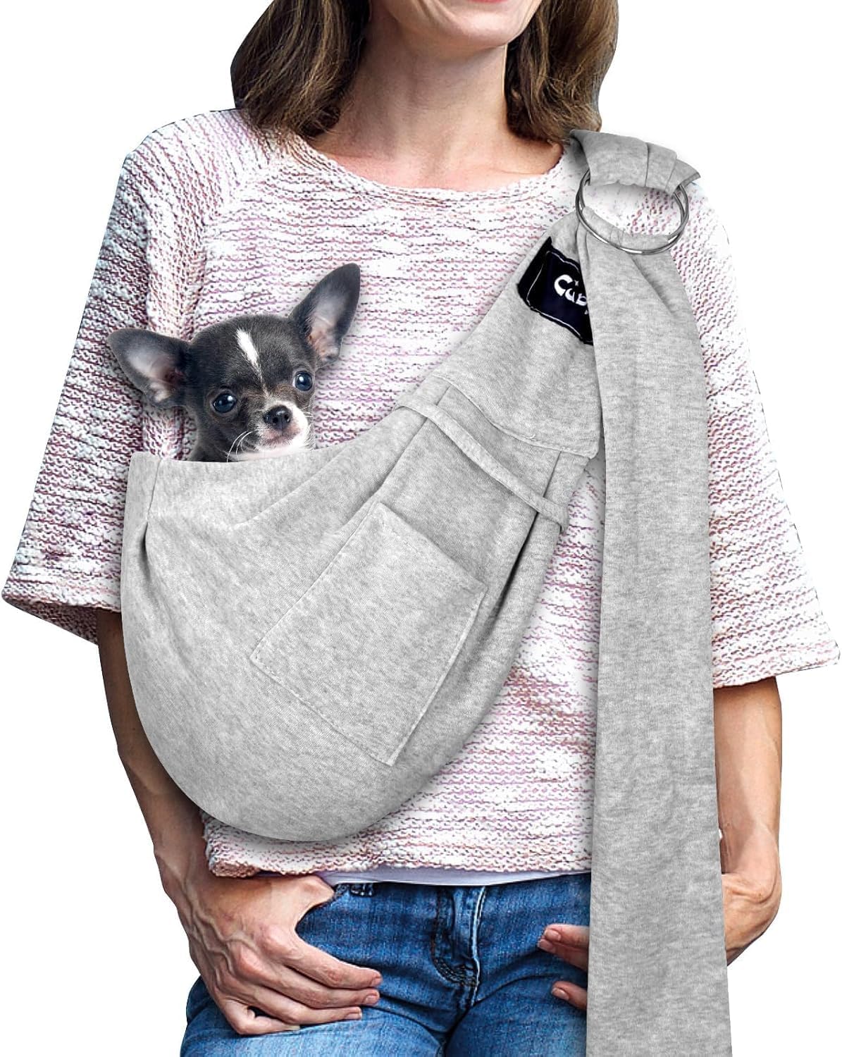 Dog and Cat Sling Carrier - Hands Free Reversible Pet Sling Bag - Ring Sling Adjustable - Suitable for Puppy, Small Dogs