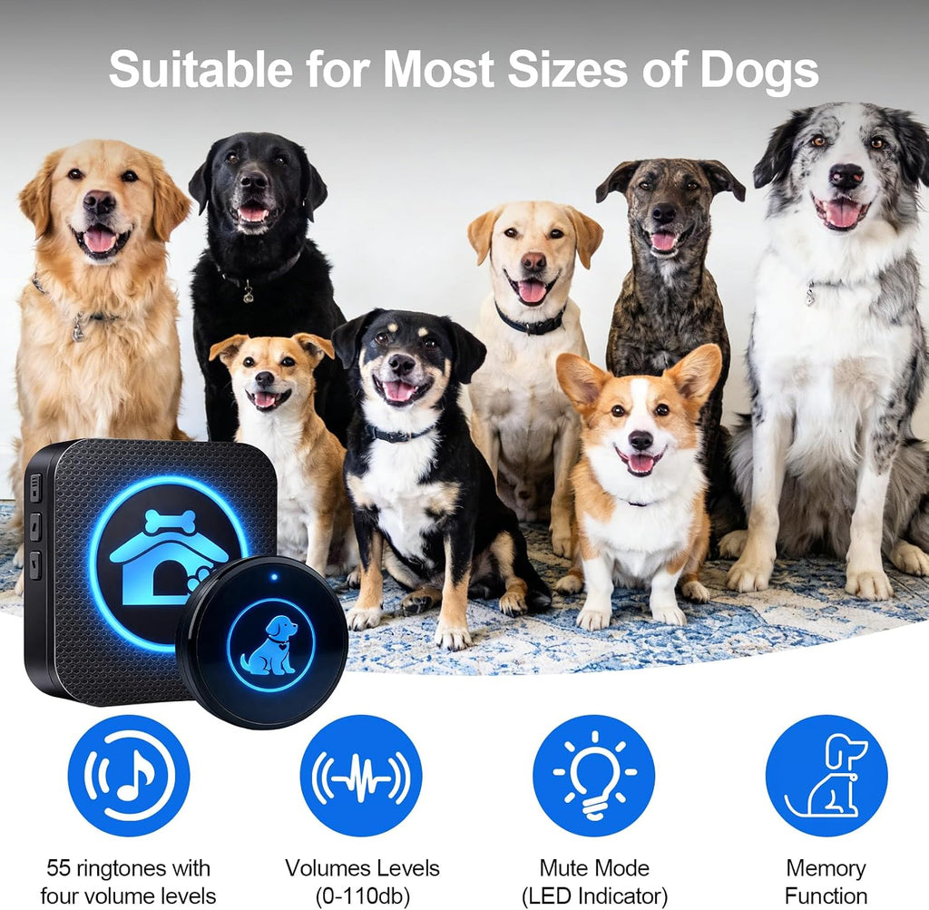 Dog Door Bell for Potty Training, Wireless Dog Doorbells to Go Outside, 1000 Feet Long Range, IP65 Waterproof, 60 Melodi