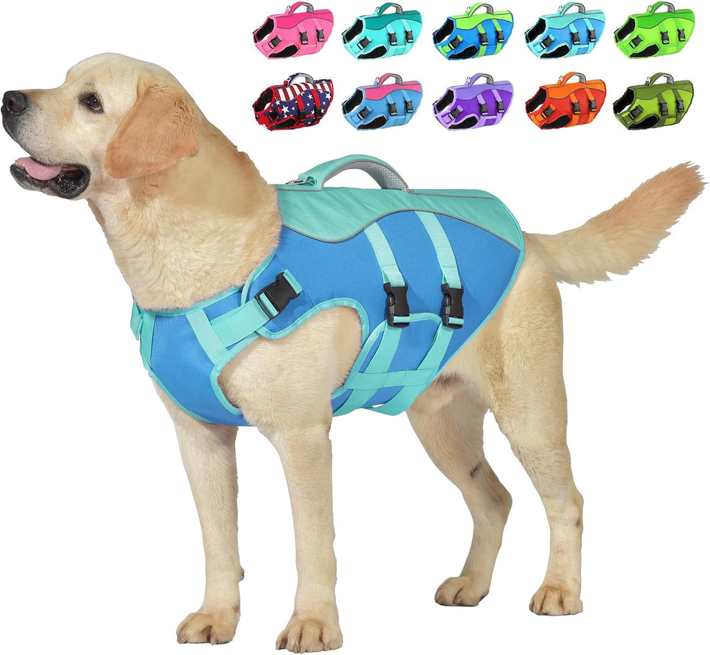 Dog Life Jacket with Handle Adjustable Swim vest, Purple, M