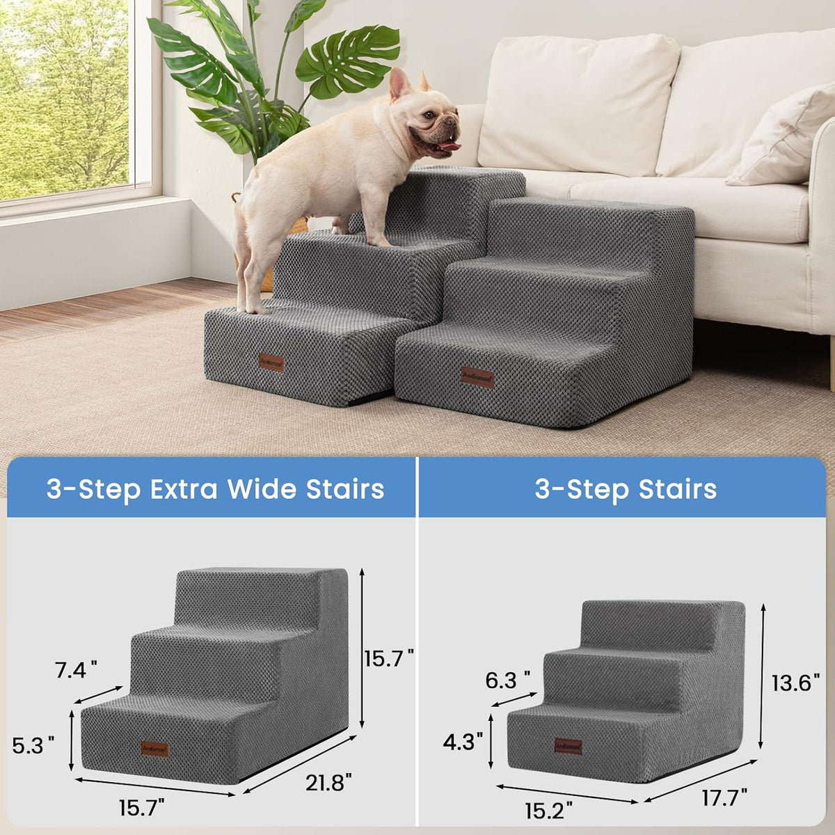 Dog Stairs for Small Dogs & Cats,3-Step Pet Steps for Couch & Bed