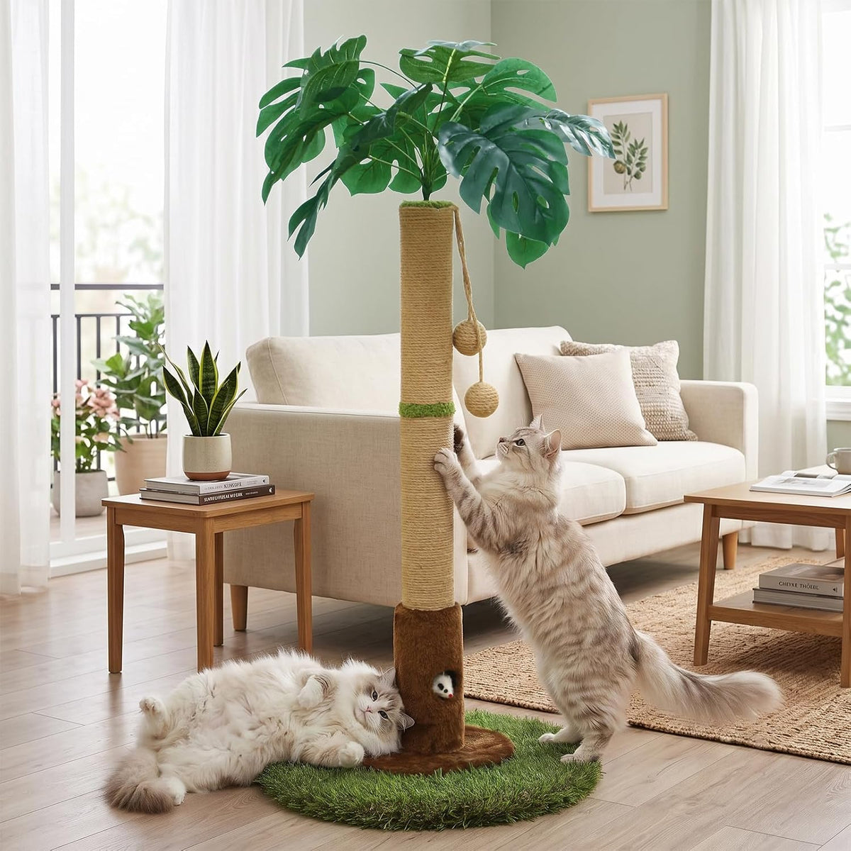 35" inch Cat Scratching Post,sisal cat Scratcher Tree with Leaves