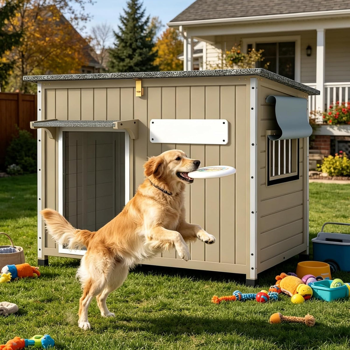 43" L Wooden Dog House Outdoor for Small & Medium Dogs Kennel