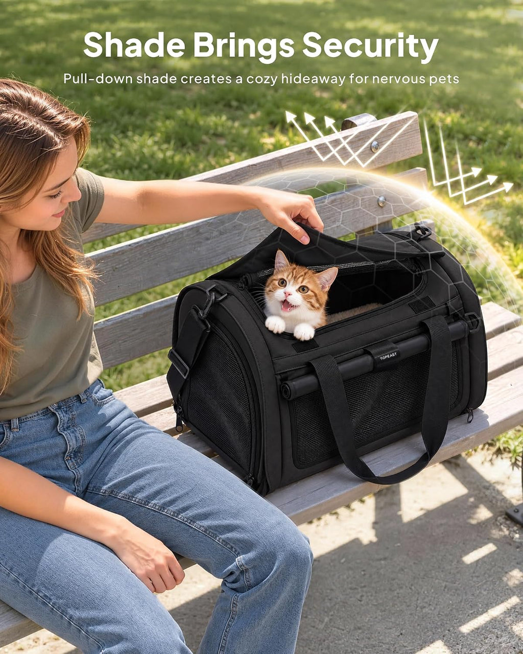 Backpackable Cat Carrier 17"x11"x11", Soft-Sided Collapsible Pet Carrier