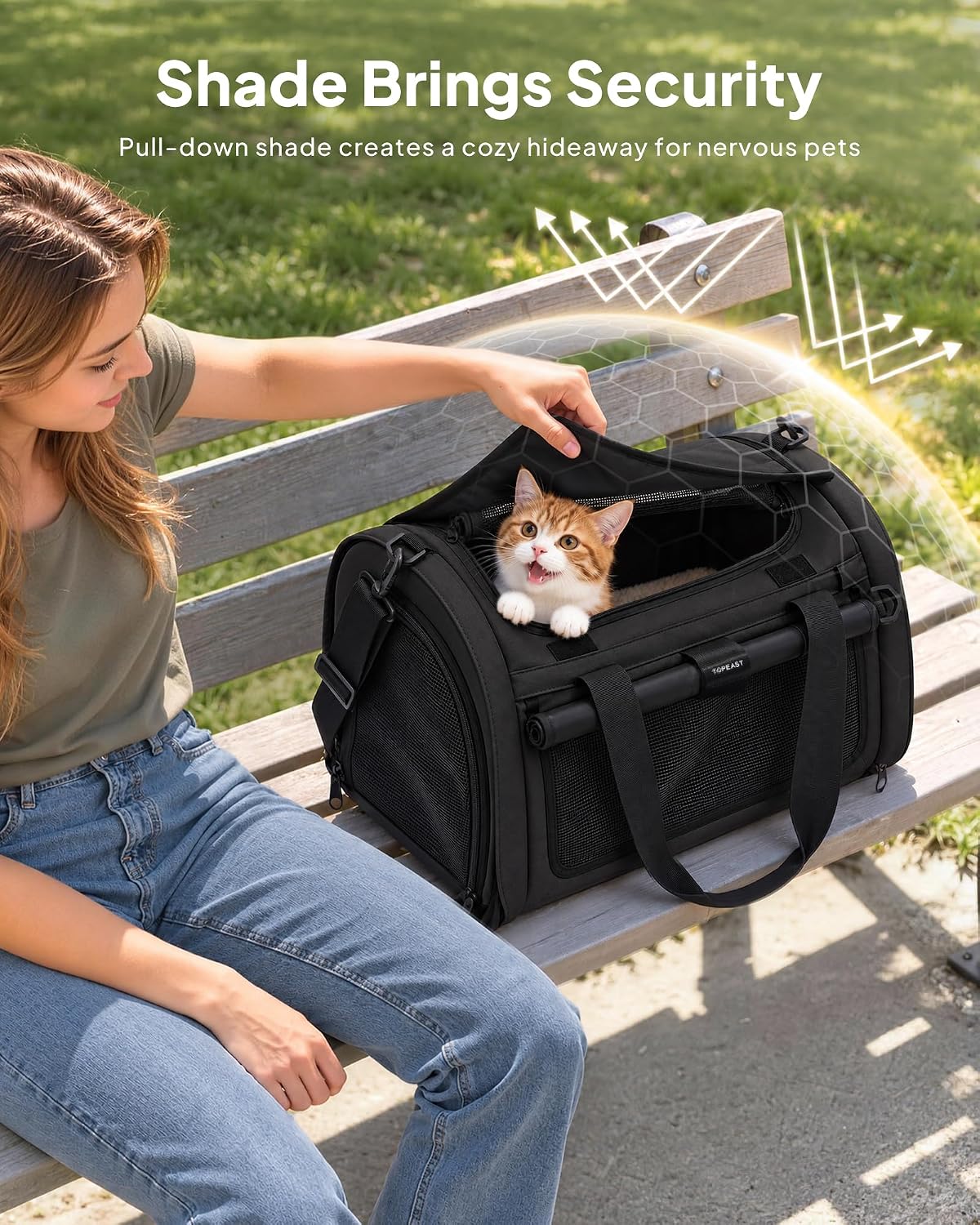 Backpackable Cat Carrier 17"x11"x11", Soft-Sided Collapsible Pet Carrier