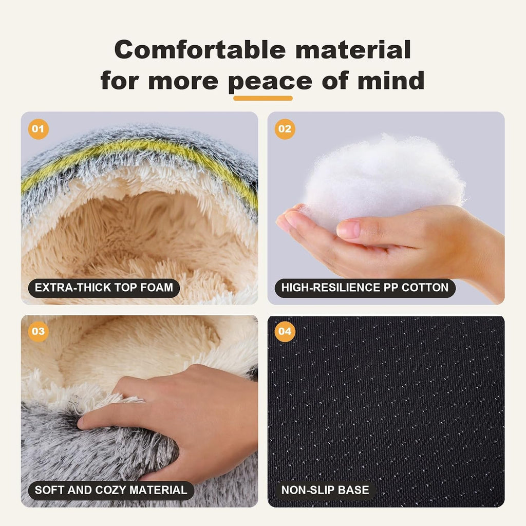 Cat Bed for Indoor Cats, Calming Cozy Cave with Self-Warming Plush, Entire Bed Machine Washable & Anti-Slip Base, Breath