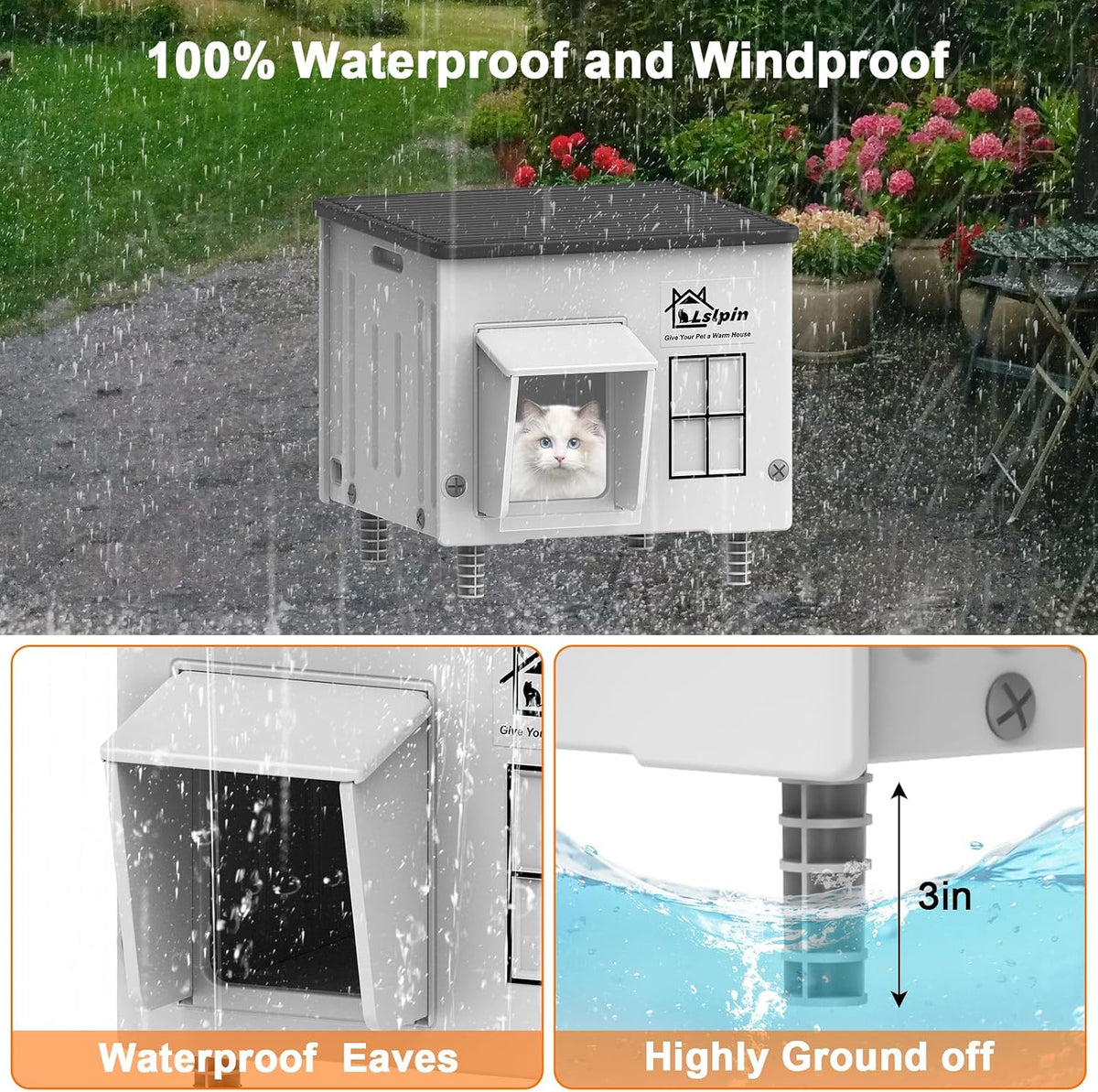 Indestructible Heated Cat House for Outside Cats Winter,Weatherproof & Insulated & Elevated Feral Cat House with Escape 