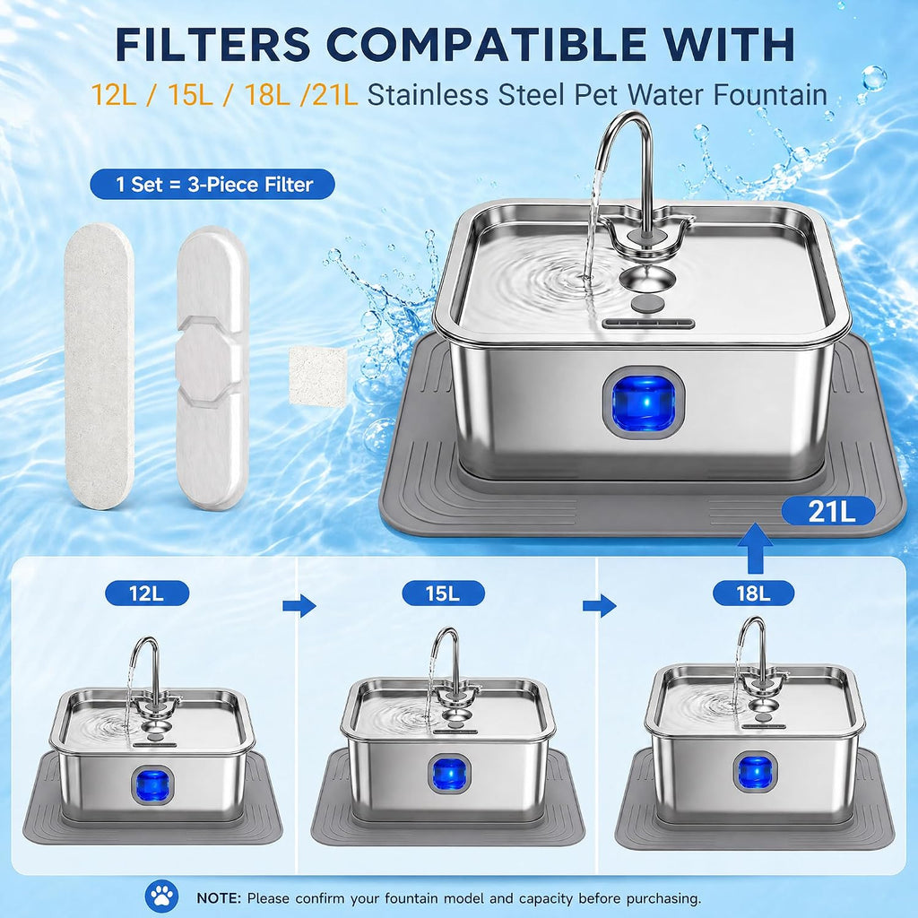 Replacement Dog Water Fountain Filters, 10-Set for 12L/15L/18L