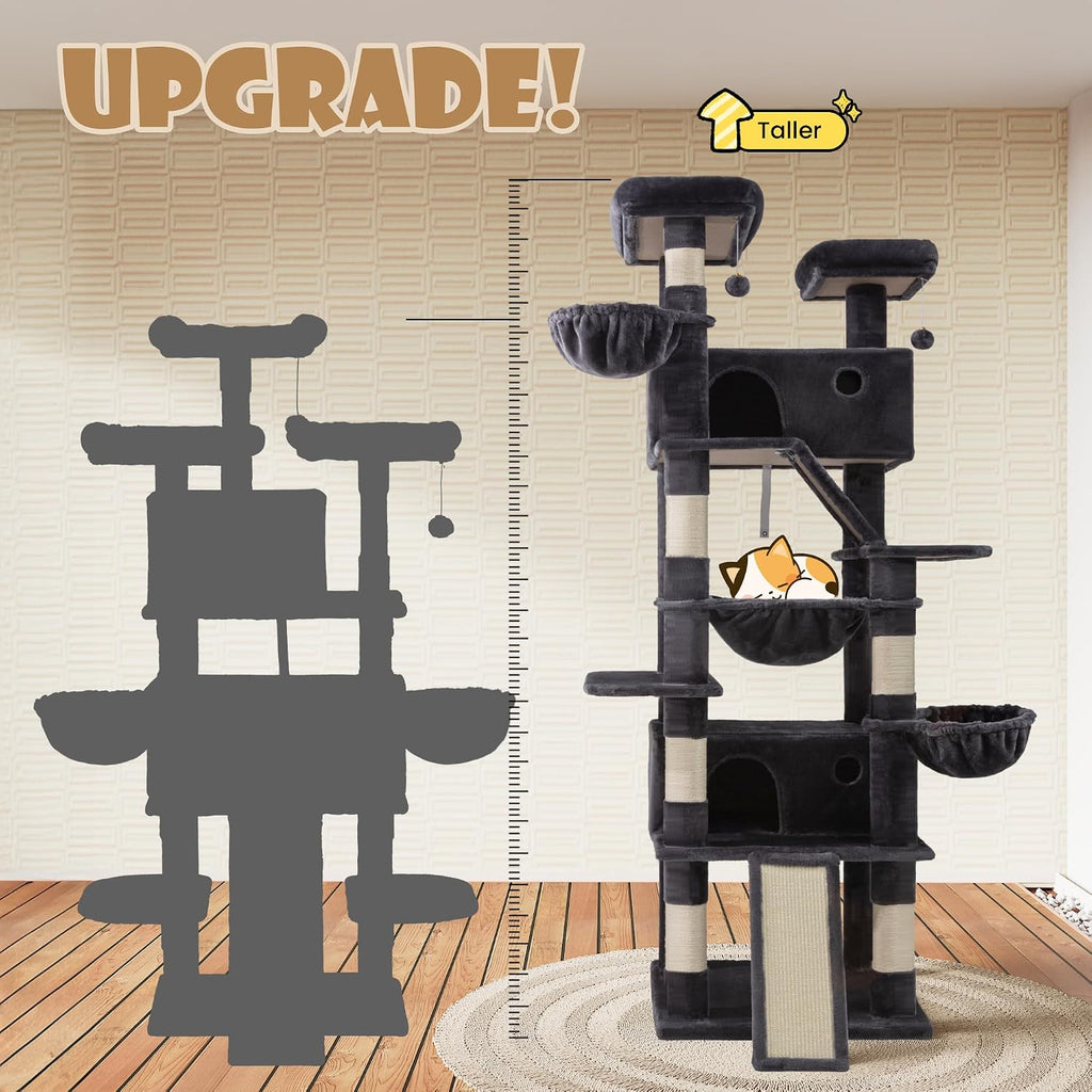 SHA CERLIN 81in Multi-Level Tall Cat Tree Tower for Indoor Kitties/Larger Cat Condo Furniture with Hammock/Cozy Pussycat