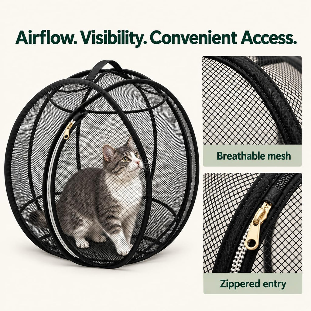 Cat Hamster Ball for Outside, Rolling Outdoor Cat Enclosure, Foldable Mesh