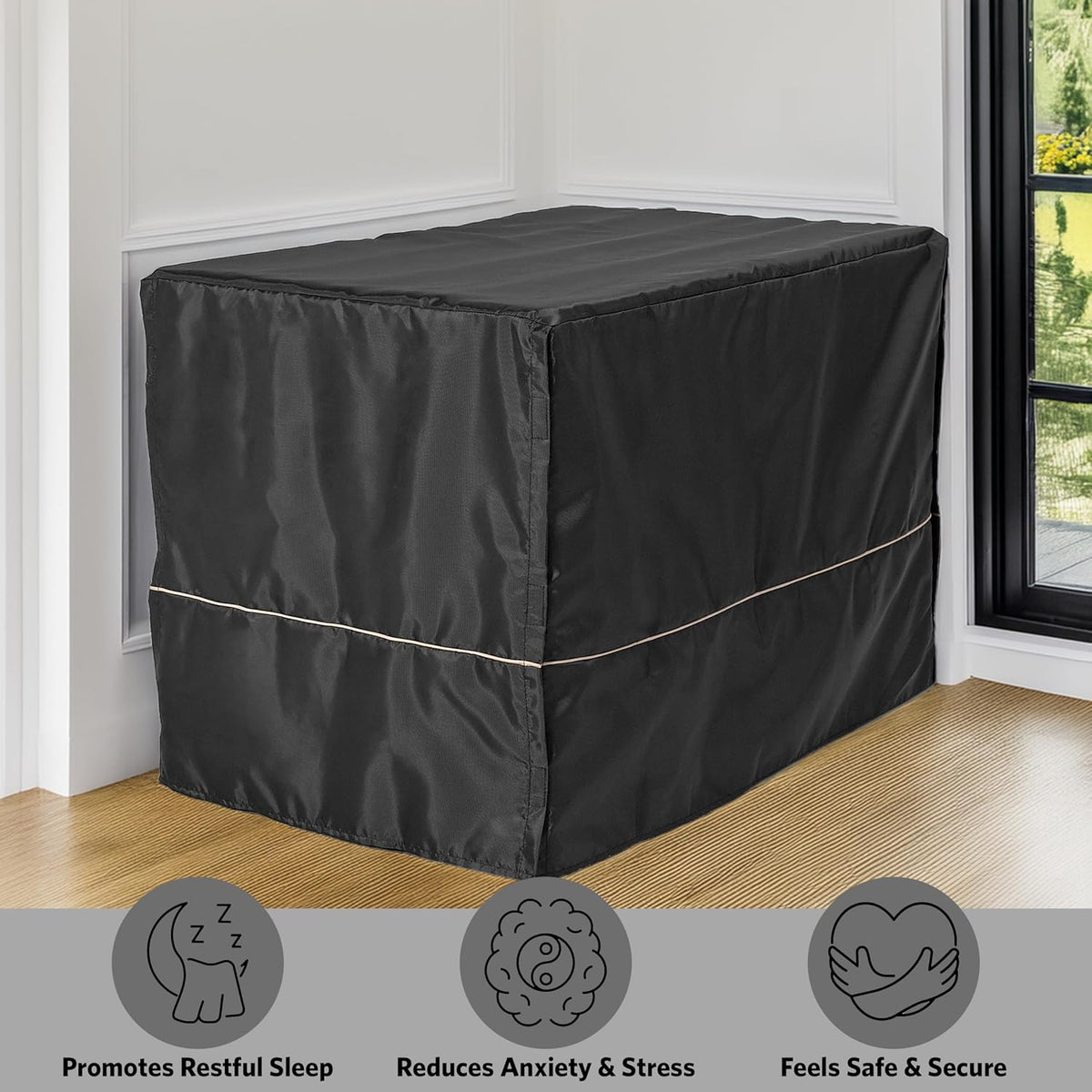 MidWest Homes for Pets Medium Dog Crate Cover, Black Polyester Privacy Kennel Cover Fits Most 30-inch Crates, Machine Wa