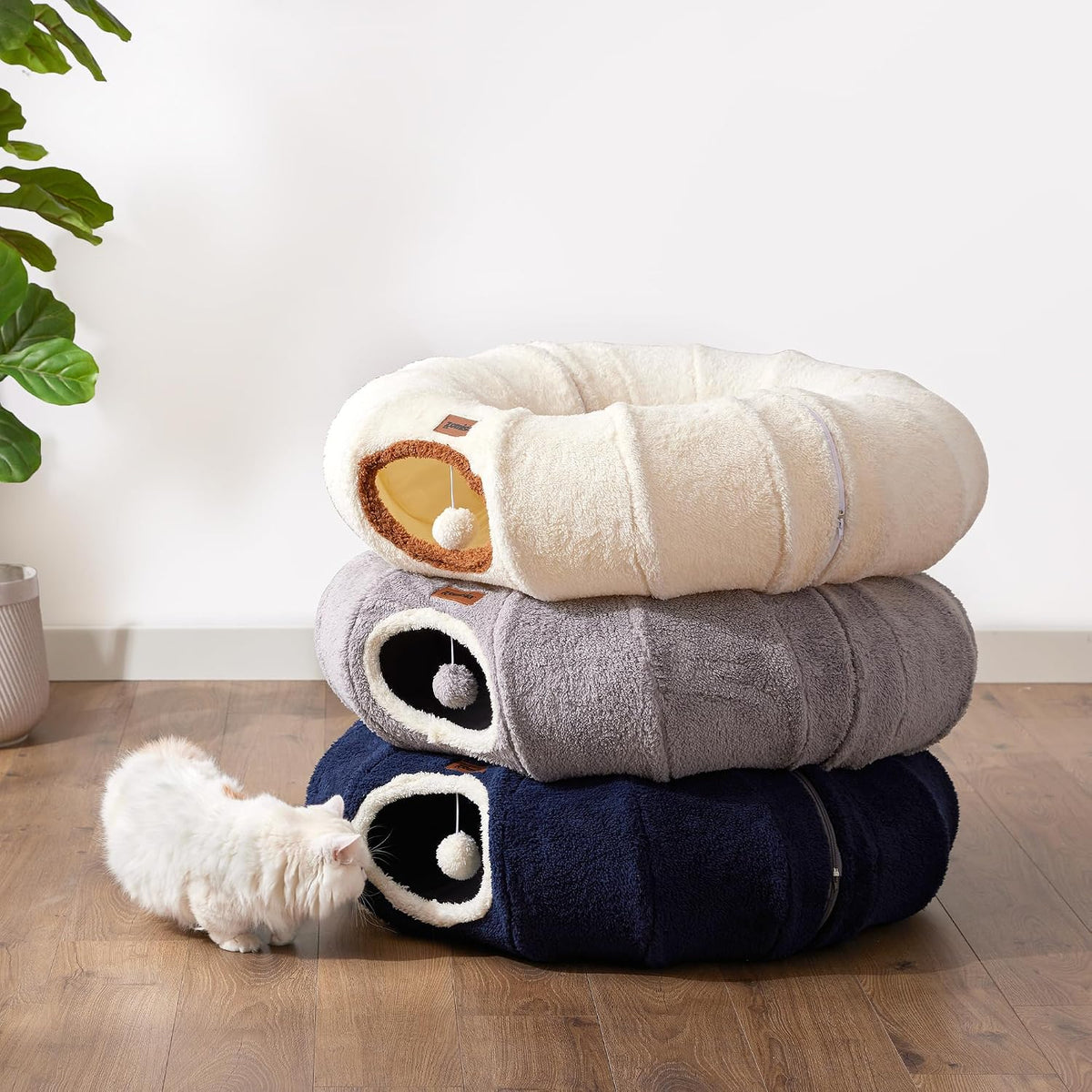 Cat Tunnel Bed for Indoor Cats, Cute Cat Donut Toy Tunnel for Small Large Cats, Peekaboo Pet Cave Play Tunnel Toys for K
