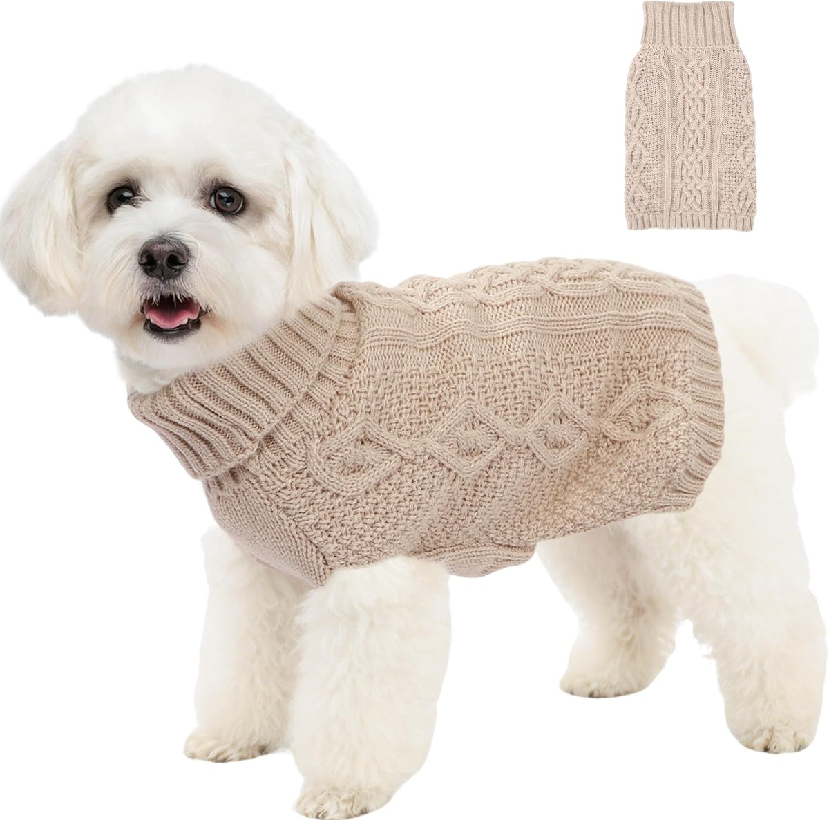 Dog Sweaters for Small Dogs Turtleneck Pullover Puppy Sweater Sleeveless Cable Knit Sweater for Chihuahua Soft and Warm 