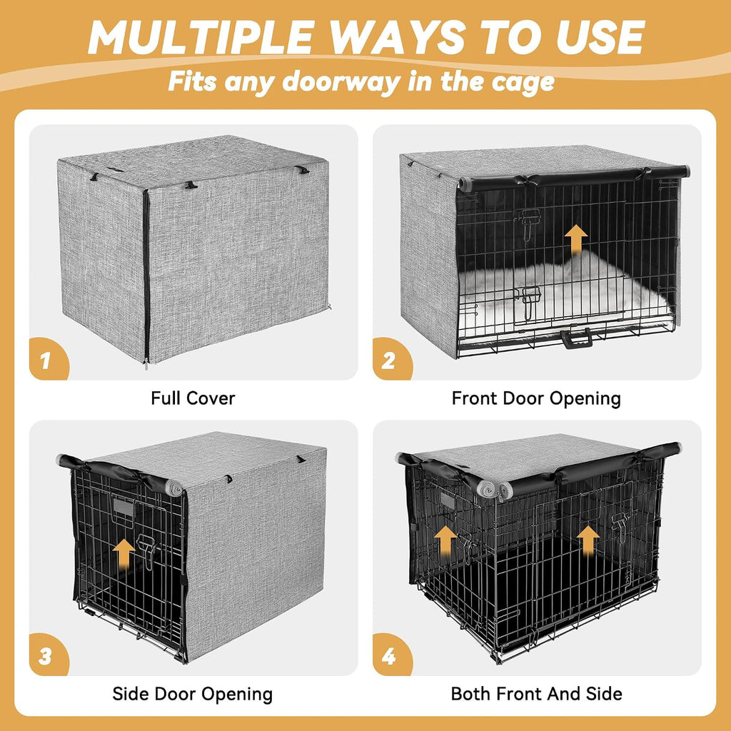 Akinerri Dog Crate Cover, Double Door Waterproof Kennel Cover, 42 in Grey