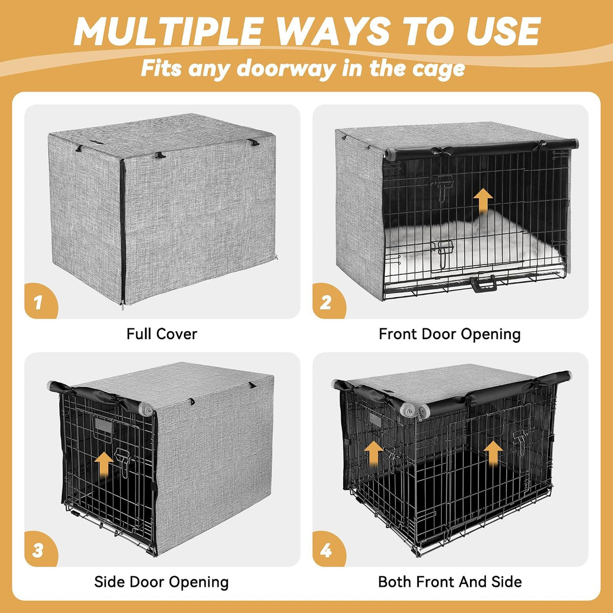 Akinerri Dog Crate Cover, Double Door Waterproof Kennel Cover, 42 in Grey
