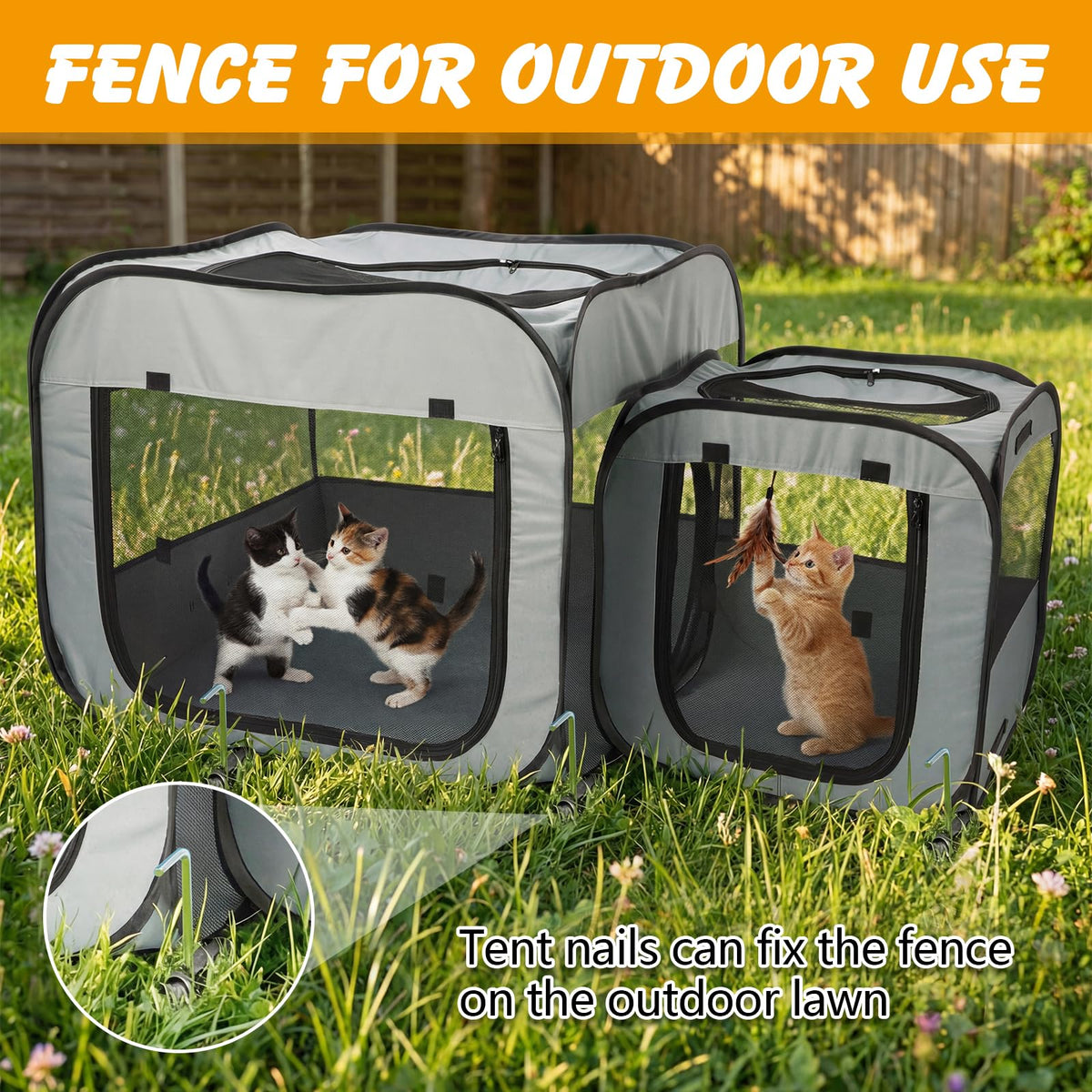 Portable Cat Playpen with Litter Area, Foldable Pet Tent, Gray