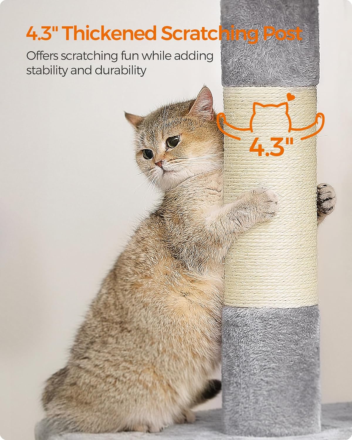 Feandrea Cat Tree, 40.6-Inch Tall Cat Tower, Cute Plush Condo, Light Gray
