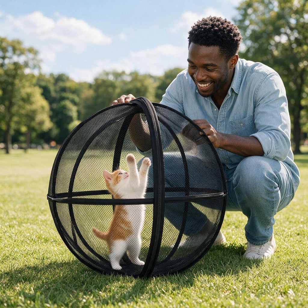 27" Cat Hamster Ball for Outside, Portable Outdoor Cat Enclosure, Collapsible Breathable Pet Rolling Playpen with Zipper