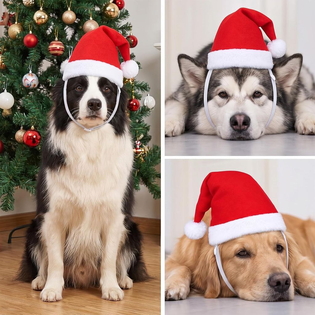 Yuanchu Dog Santa Hat, Large Dog Christmas Hat with White Pompom