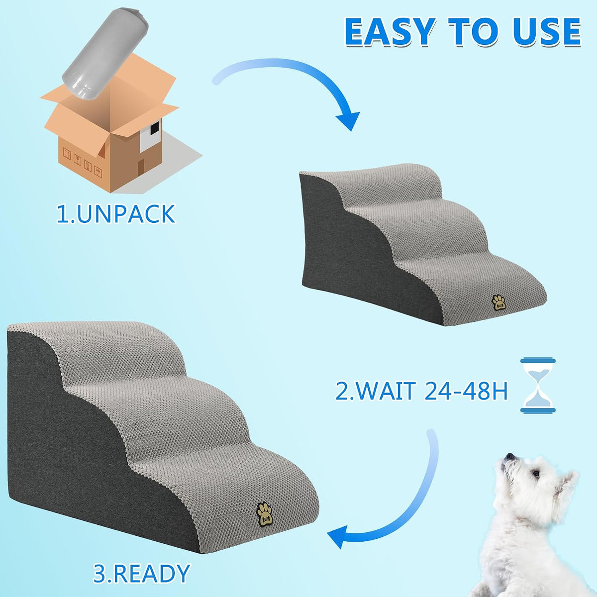 Pet Steps Dog Stairs for Sofa Couch and Bed High Density Sponge Pet Ramp with Removable Washable Cover Non-Slip Base Sta