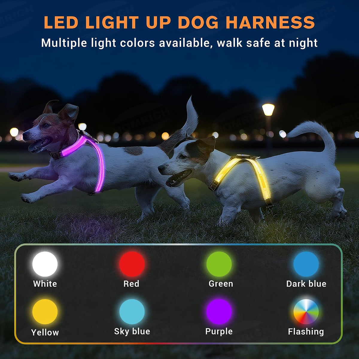 Multicolor Light Up Dog Harness, No Pull Led Vest for Night Walking (Small)