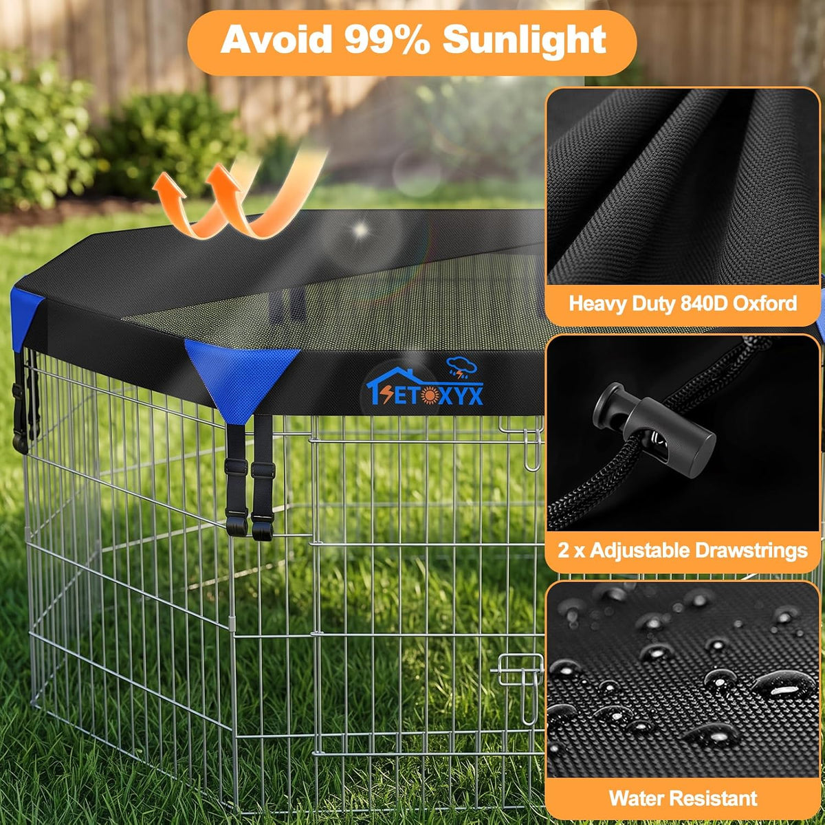 24'' Dog Pen Top Cover Only, Heavy Duty 840D Half Octagonal Mesh