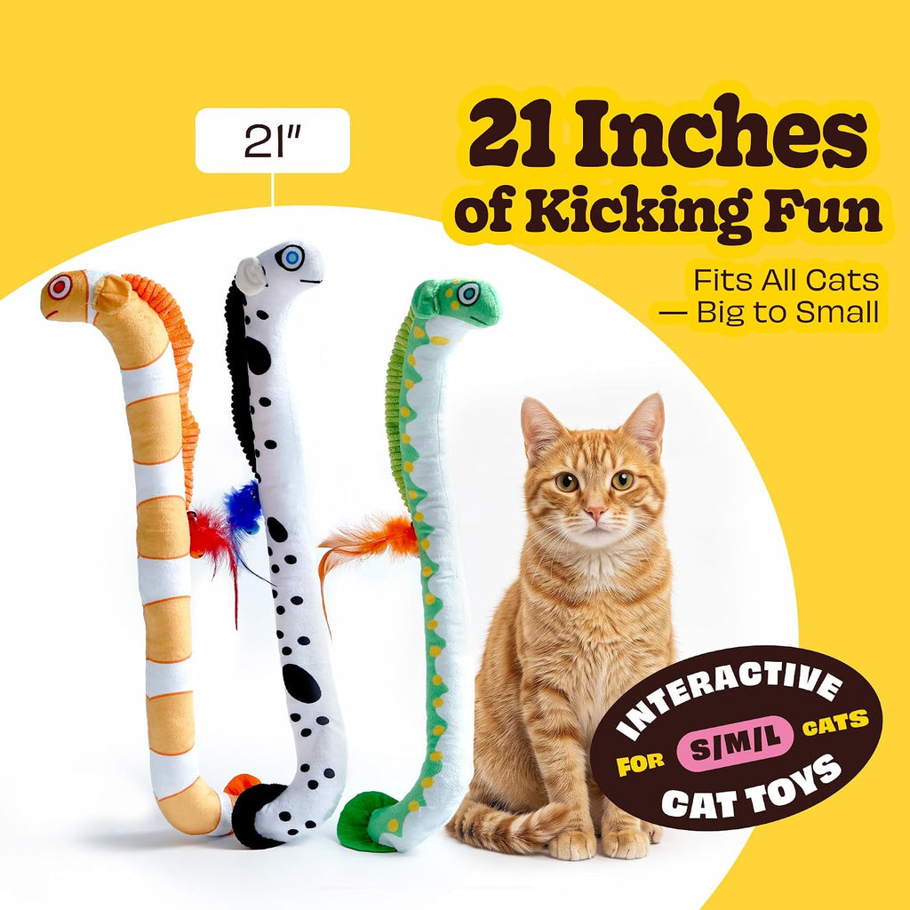 Cat Kicker Toys 3Pcs, Catnip Toys for Indoor Cats, 21in Extra Long Cat Toys for Big Cat & Kitten, Soft and Durable, EEL 