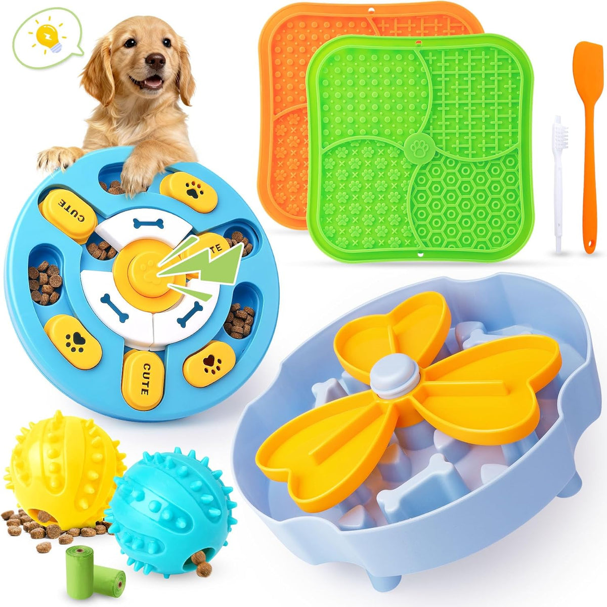 Forfon 9 Pack Dog Enrichment Toy Set with Puzzle Toy & Lick Mats